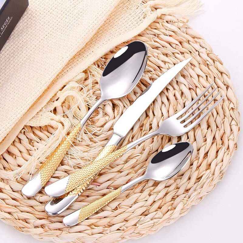 304 Stainless Steel Luxury Flatware Cutlery Set Silver Kitchen Tableware Set Dinnerware Fork Spoon Knife Western Gold Dinner Set