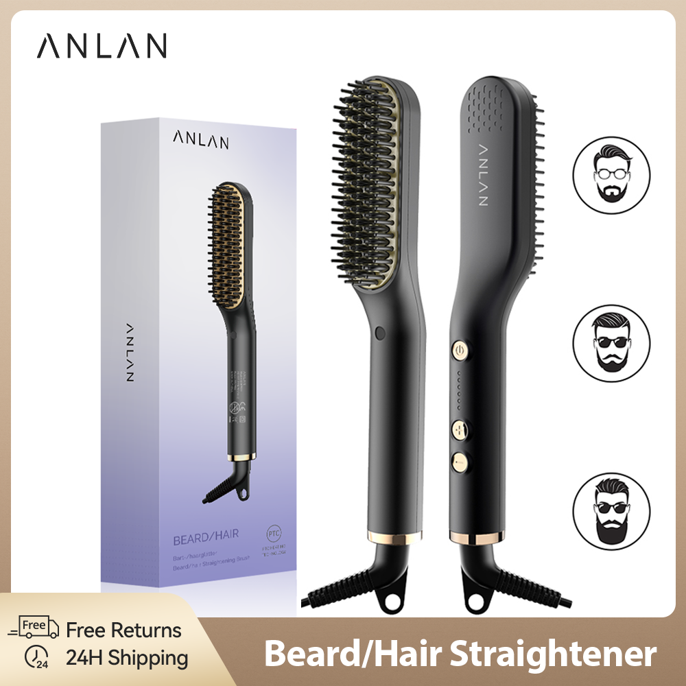 ANLAN Cepillo para Alisar el Cabello para Barba Peine Calefactado para Hombres Alisador Multifuncional para Barba Peine de Cerámica Estilizador Rápido para el Cabello