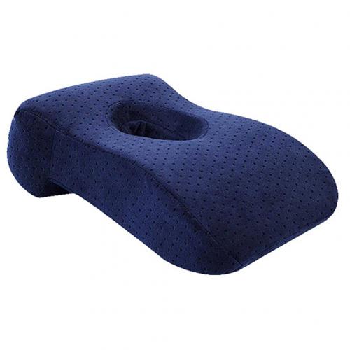 L Vormige Hals Kussens Memory Foam Kussen Voor Auto Home Office Middag Dutje Rest Langzaam Stijgende Taille Beschermen Gezicht Down ontspannen Nek Kussen: Navy Blue