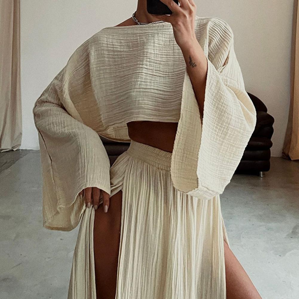 2 Teile/satz Frauen Crop Top Rock Set Schräg Hals Kurze Top Split Rock Strand Bikini Coverup Club Party Top Röcke Setnostice