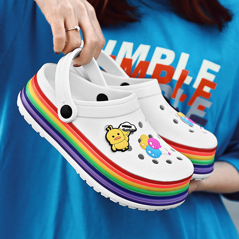 DR.EAGLE Women Sandals Rainbow Bottom Casual Aqua Clogs Female Band Sandals Summer Slides Beach Swimming Shoes Slippers