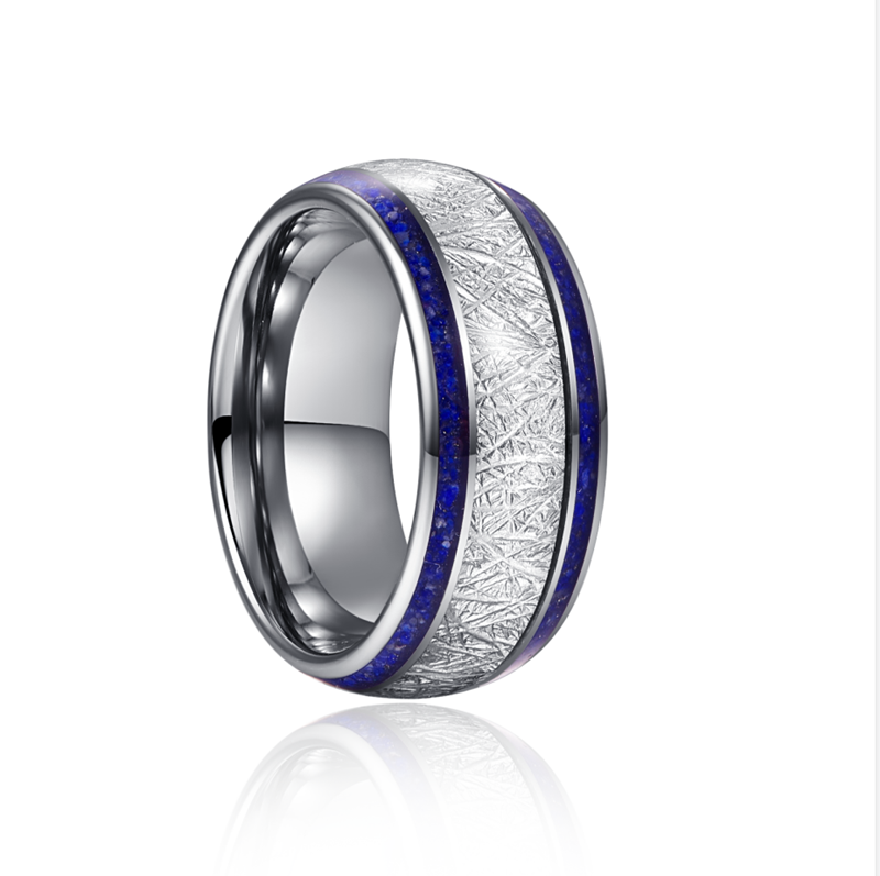 8mm jäljitelmä meteoriitti lapis lazuli volframikarbidi sormus miesten #39 aaa: 7
