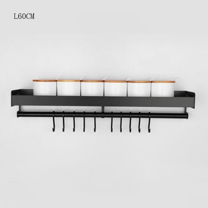 Black kitchen and bathroom kitchen wall-mounted storage rack wall-mounted perforated hanging rod seasoning rack Lu5151: L60CM