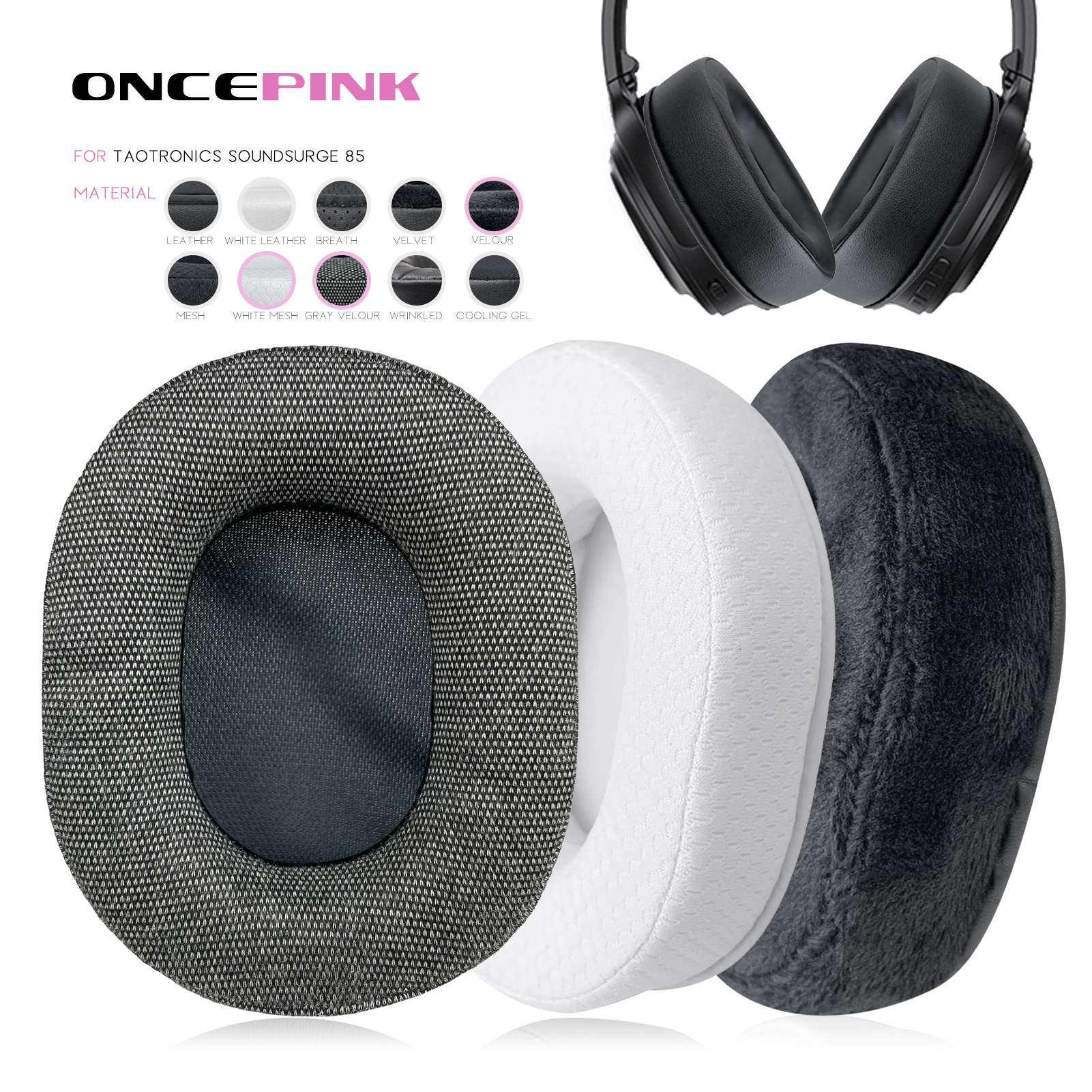 Oncepink Vervanging Oorkussens voor Taotronics Soundsurge 85 90 Hoofdtelefoon Dikker Kussen Oorschelpen Headset Oorbeschermers