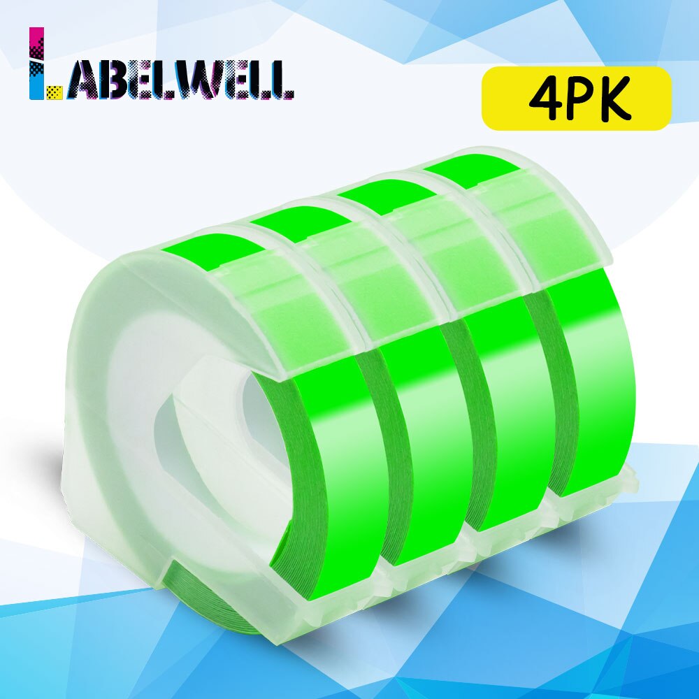 Labelwell 4PK Multicolors 3D tłoczenie taśmy dla Dymo 3D taśmy etykietowe pcv dla Dymo 1540 1610 1880 12965 Motex E101 E-202 drukarki: 4PK Flu.Green