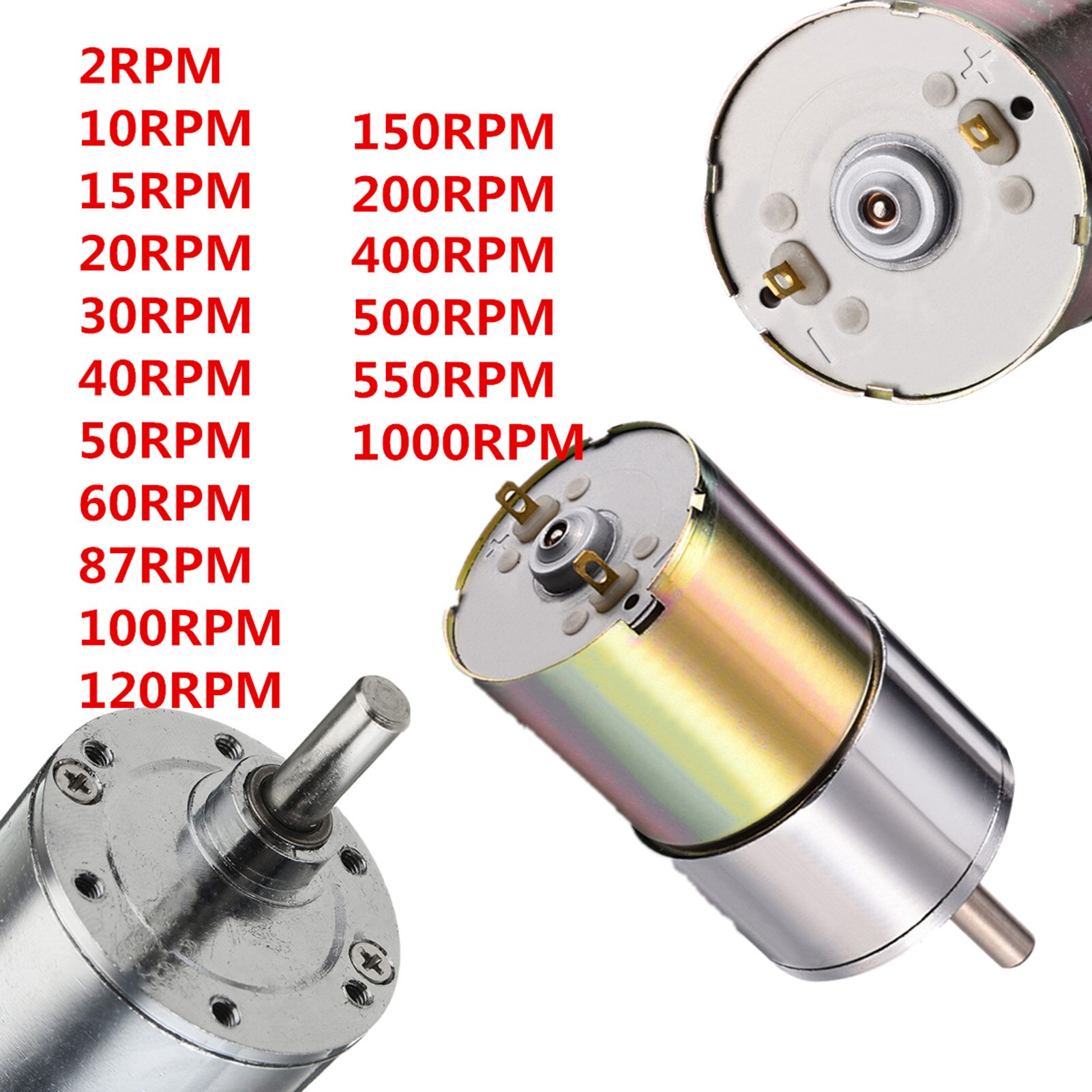 12V High Torque Electric Gear Box Motor Low Speed with 37mm Gearbox 2 Terminal Connectors