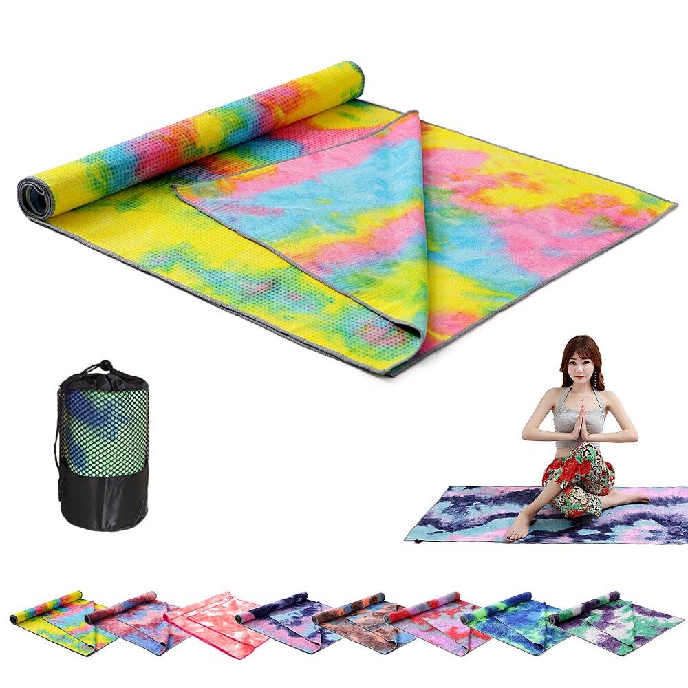 183*63cm yogamåtteprint hurtigtørrende skridsikker foldbart yogahåndklæde fitness tæppe med meshpose til pilates gym yoga tæpper: Farve 1