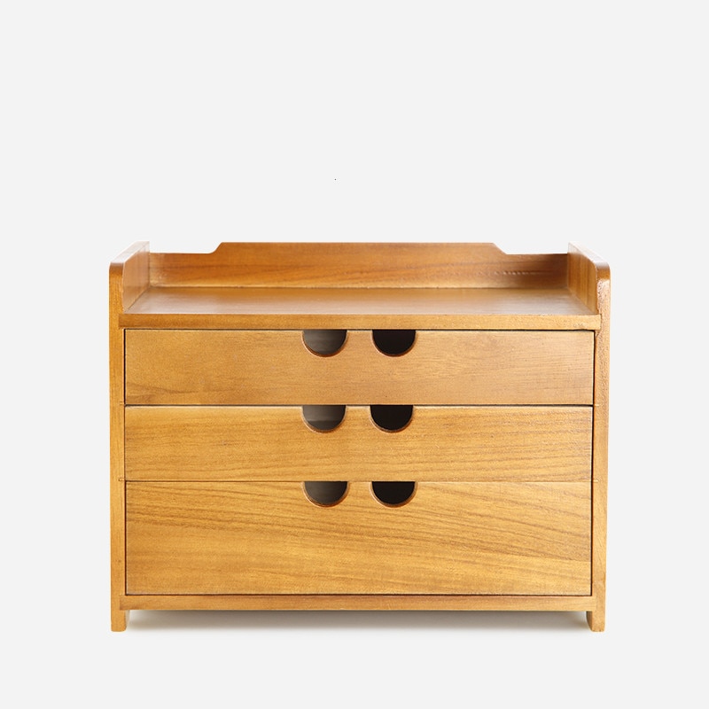 Wooden desktop solid wood cosmetics storage box drawers debris jewelry storage box retro office storage rack