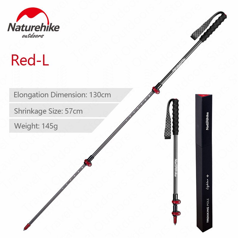Naturehike – bâton de marche ultraléger en Fiber de carbone, 135g, 3 sections, Portable, verrouillage extérieur, randonnée, escalade: L-Red