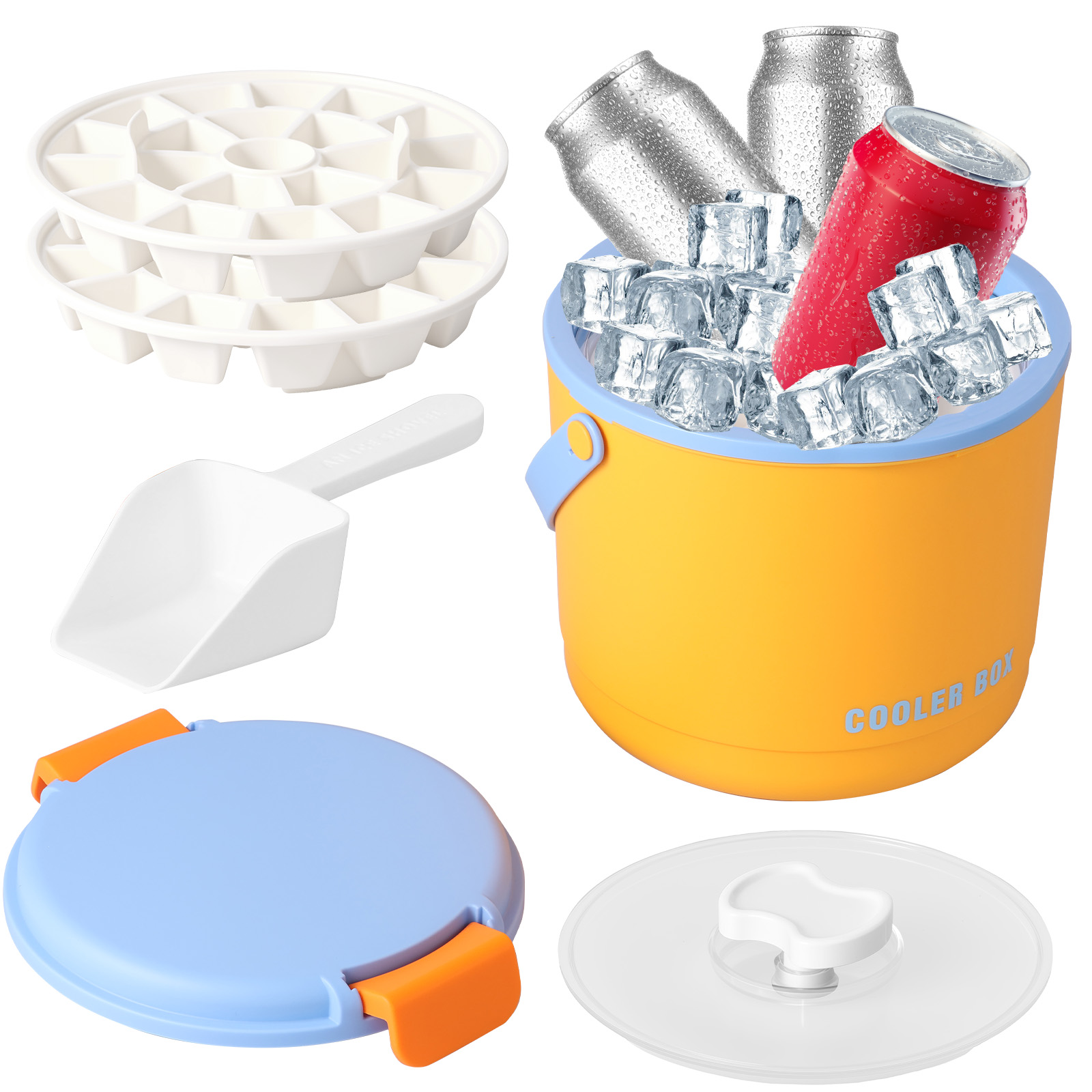 2.6L Portable Insulated Ice Bucket with Lid and Scoop Ice Container for Outdoor Picnic Camping Party PP Bucket for Freezer