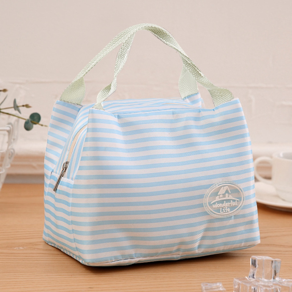 Tragbare Lunch Bag Isolierte Kalten Leinwand Streifen Picknick Tragen Fall Thermische Tasche für Kinder Frauen Mädchen Damen Mann Lebensmittel Lagerung taschen