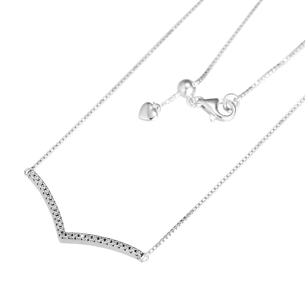 Echt 925 Sterling Zilver Sparkling Wishbone Ketting Voor Vrouwen Fijne Sieraden Verklaring Kettingen Colgantes Collier Femme