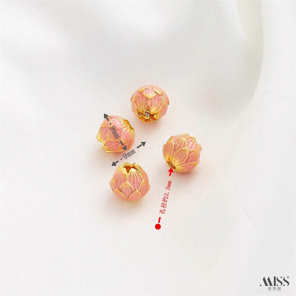 Strong Color Retention Rouge Pink Jingtai Blue Lotus Blessing Peach Blossom Bead Diy Bracelet Necklace String Jewelry Accessorie: Rhodium Plated