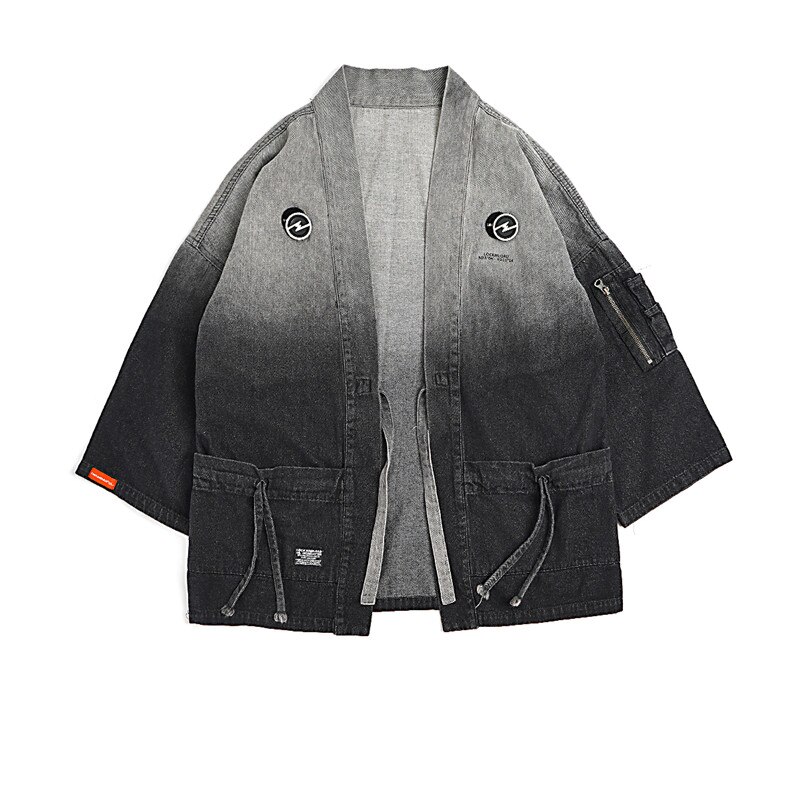 Ropa informal japonesa para hombre, Chaqueta tipo Kimono, cárdigan de estilo Hip Hop, vaqueros de estilo japonés, chaqueta informal de Harajuku con bolsillo y cremallera: XXL
