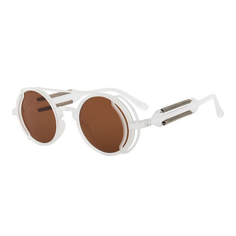 Punk Sunglasses Round Frame Retro Steampunk Style Glasses for Men Women Gothic Decoration Shading Hollow Spring Leg Eyewear: 09
