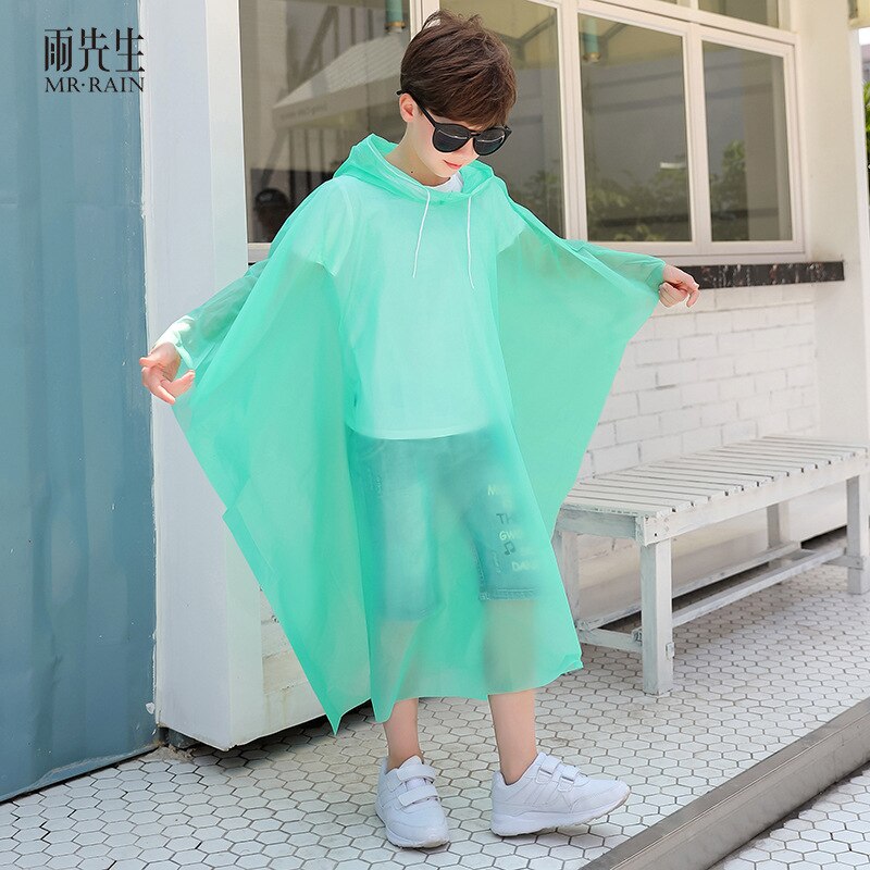 Women Men Unisex Waterproof Jacket Clear PVC Raincoat Rain Coat Hooded Poncho Rainwear: Kid Green