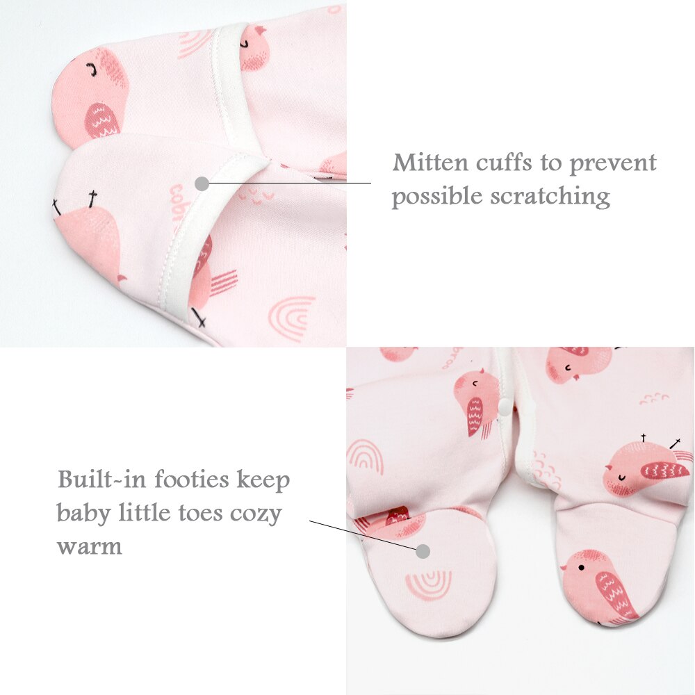 COBROO-ropa 100% de algodón para recién nacidos, pijama con patas, manopla, puños, Unisex, color rosa, de 0 a 6 meses