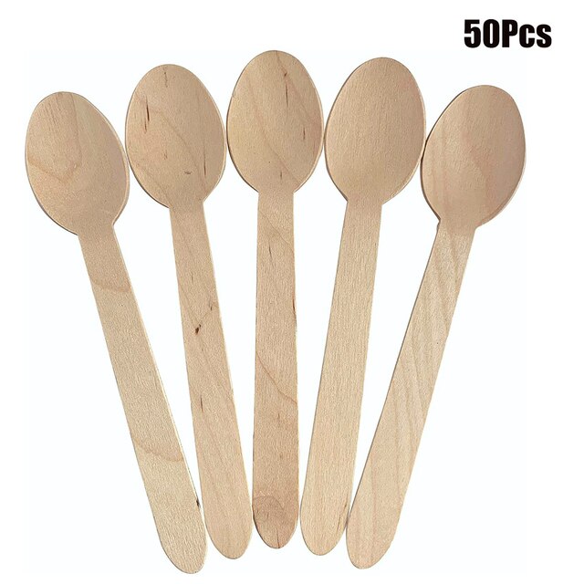 50Pcs Houten Bestek Wegwerp Lepels Taster Theelepels Bamboe Hout Party Bulk Biologisch Afbreekbaar Gebruiksvoorwerpen Ijs Dessert Lepel: spoon