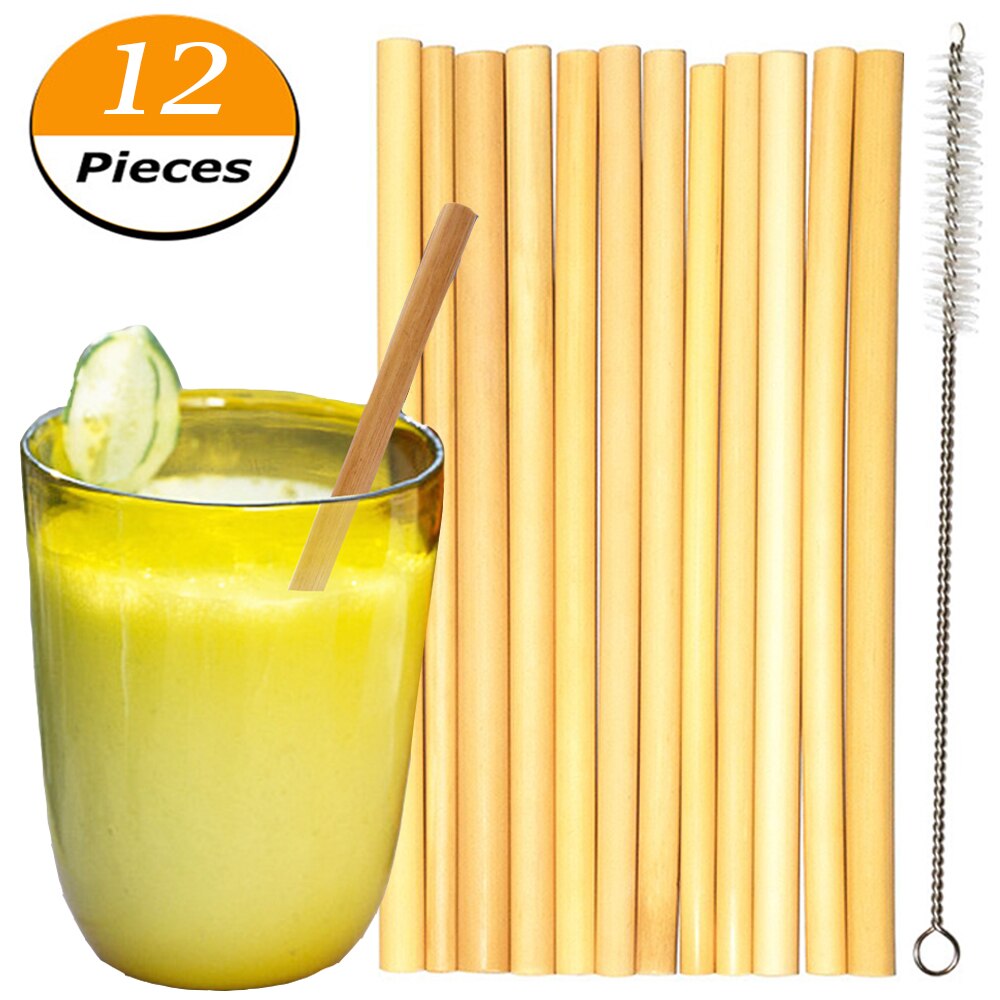 12pcs/set Bamboo Straws Reusable Eco Friendly Party Bar Straws With Clean Brush Drinking Straws