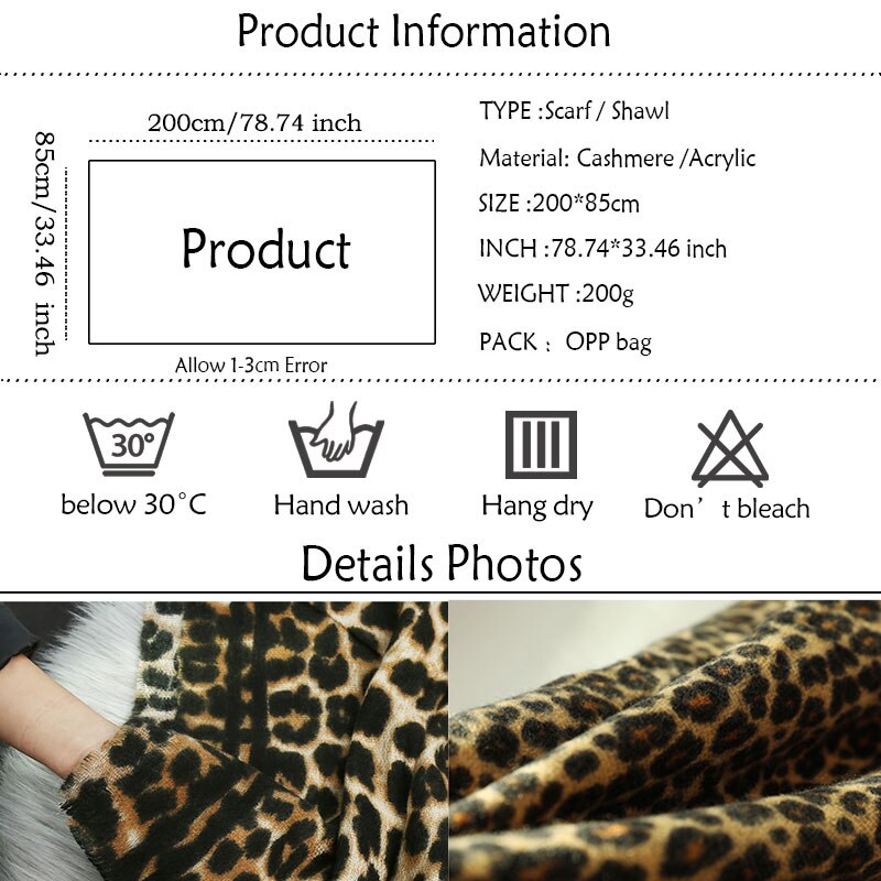 Vinter varme kvinder tørklæde dyr leopard print dame tykke bløde sjaler og ombryder kvindelige tørklæde i kashmir tørklæde