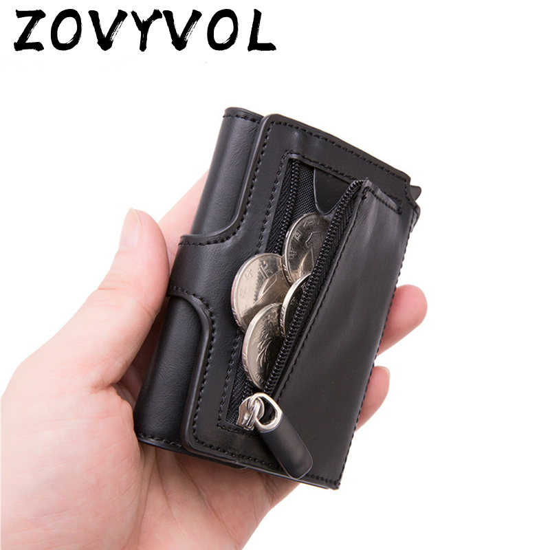 ZOVYVOL – portefeuille intelligent avec bouton de support Pop-up pour hommes, boîte unique, RFID, loquet de crédit, étui à cartes automatique, porte-monnaie