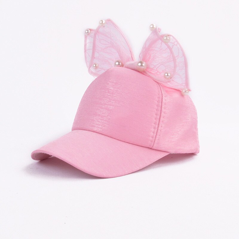 Lapin oreille enfants casquette de Baseball filles Snapback Protection solaire Hip Hop casquettes simulé perle grand arc enfants printemps été chapeau de soleil: pink