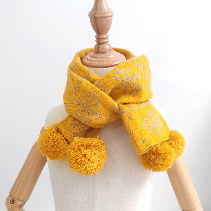Écharpes d'hiver en laine et cachemire pour enfants, motif flocon de neige, chaudes, pour garçons et filles: Flocon de neige jaune