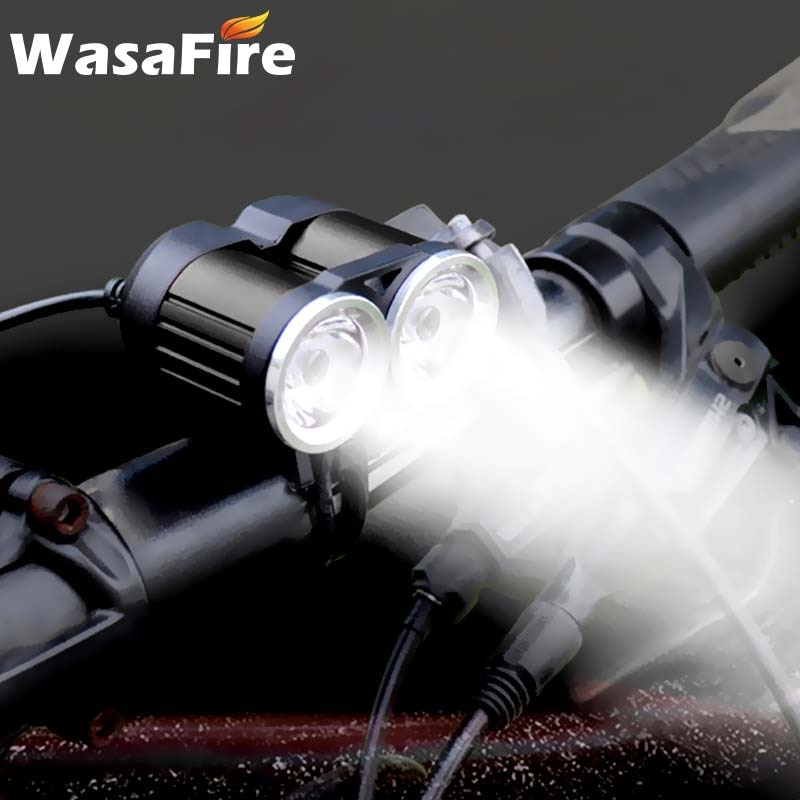 Wasafire 2x T6 Led Fiets Front Light 2000lm Usb Oplaadbare Fiets Koplamp Waterdicht 4 Modes Fietsen Hoofd Lamp Zaklamp