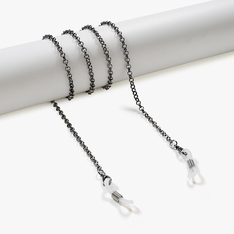 Smarte kvinder briller kæder metal solbriller lanyard slik farver læsebriller kæde briller snor holder rem reb: Sort