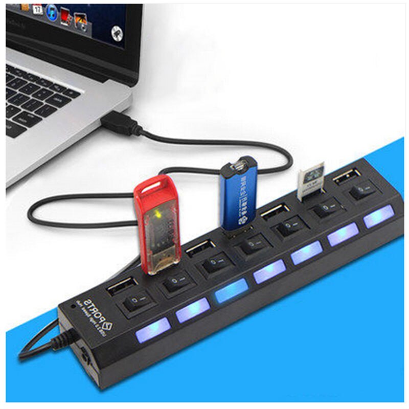 USB Hub 7 Ports High Speed USB 2.0 Hab Adapter Hub USB Splitter Extender For PC Laptop Computer