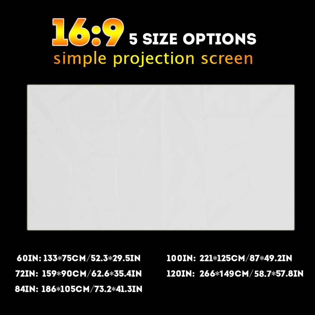 16:9 foldbare gennemsigtige projektionsskærme til hjemmet biograf udendørs 60/84/100/120 tommer film videoskærm til projektor