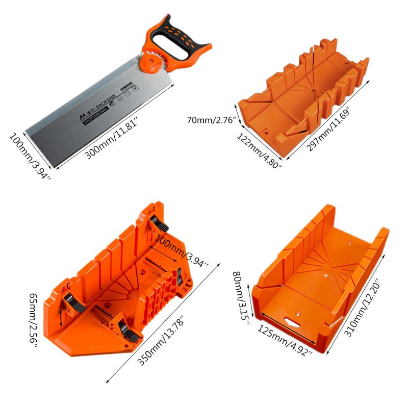 12/14\" Adjustable Wood Miter Box Saw Cutting Grip Back Saw 0/22.5/45/90 Degrees