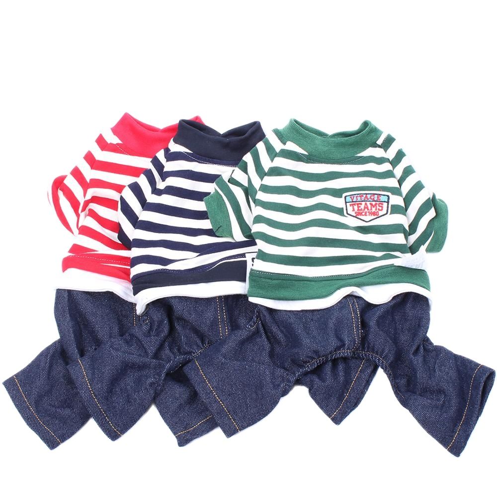 Classic Striped Pet Jumpsuit Dog Hoodie Denim Pants Cat Puppy Coat Jacket Autumn/Spring Clothes Apparel