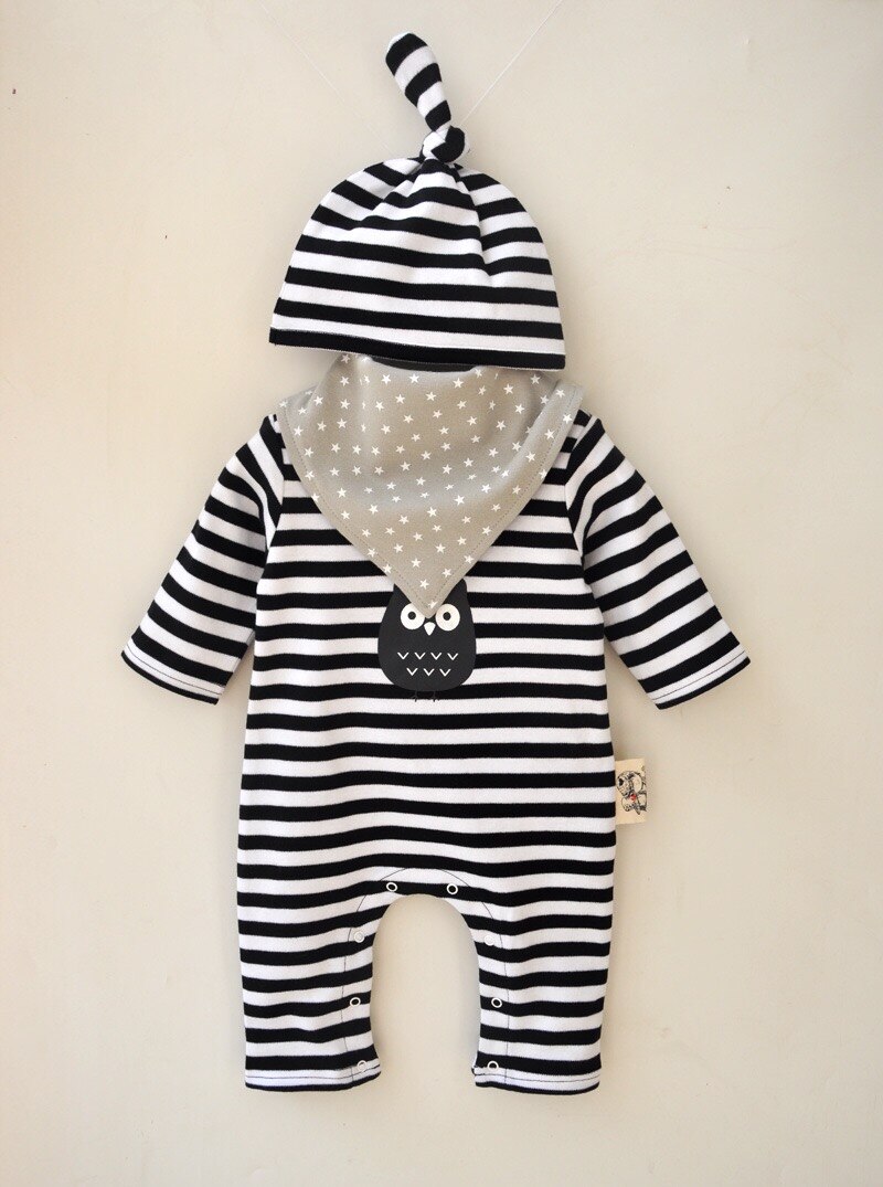 Sommer babyhue i ren bomuld og spythåndklæde jumpsuit 3 sæt: Sort / 0-3m
