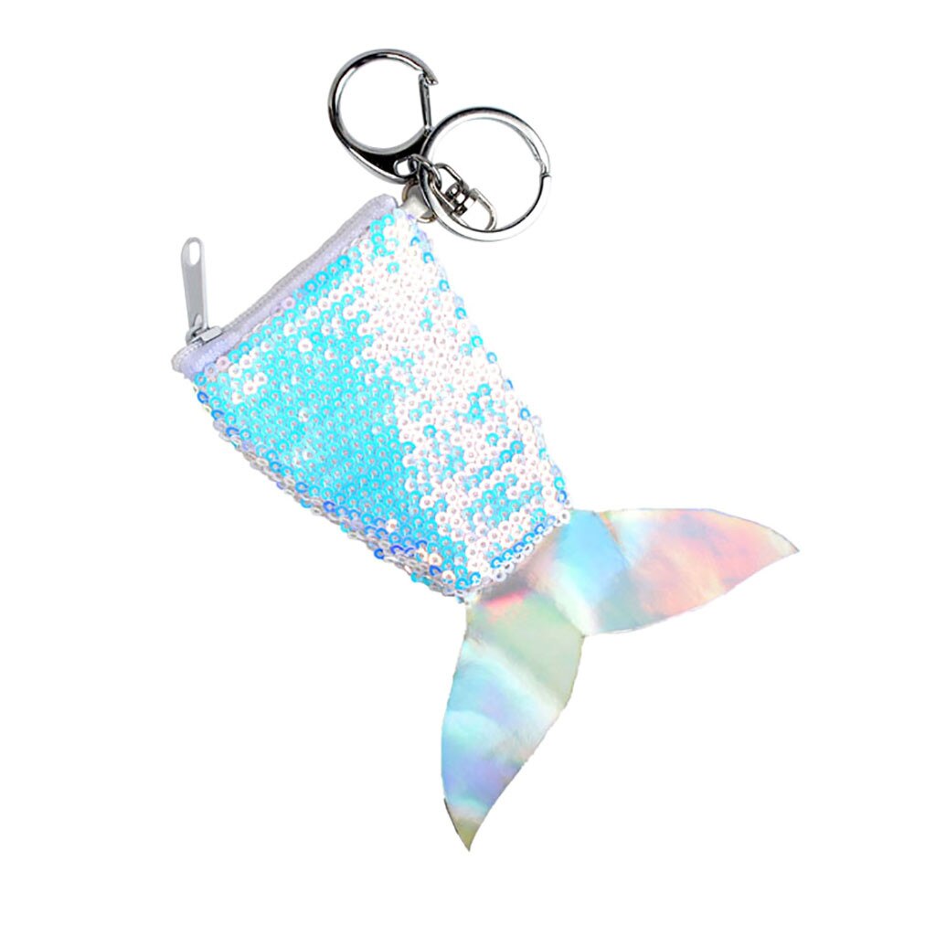 Women Mermaid Keychain Cute Sequin Coin Purse Shoulder Wallet Mini Bag