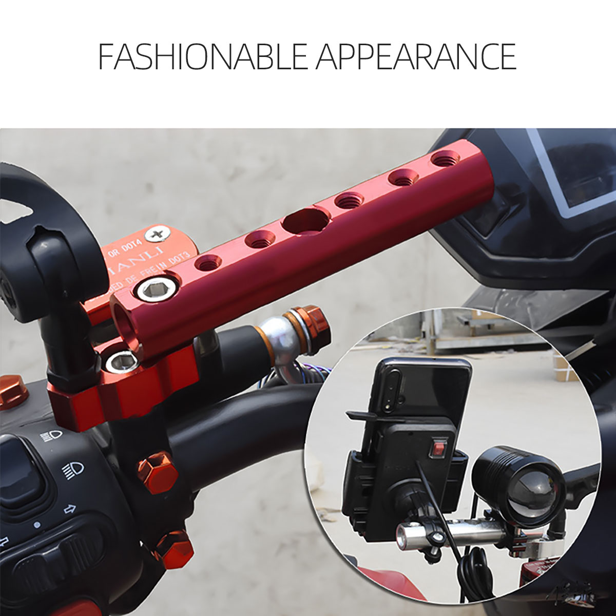 Motorfiets Spiegel Riser Multifunctionele Beugel Verlengbevestiging Houder Verlengstang, Expansie Stang, Mobiele Telefoon Houder Paal Rood