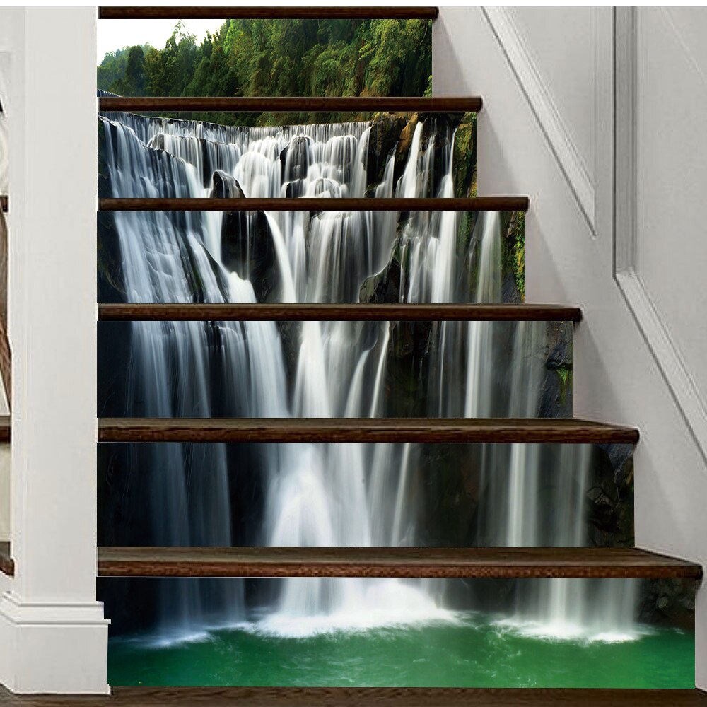 Waterfall Art Mural Staircase Sticker For To The Second Floor Decorative House Stairs Wall Decals Peel &amp; Stick Vinyl Wall Paster
