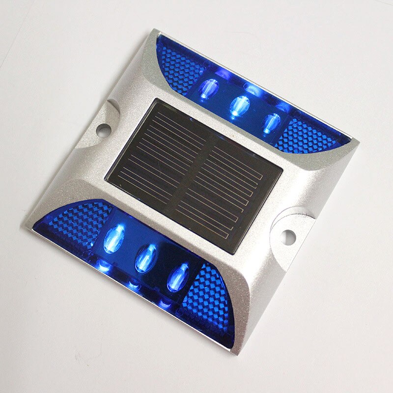 Udendørs grundvejs studslampe advarsel solenergi firkantet aluminium  ip68 vandtæt ledet soldrevet road stud: Blå