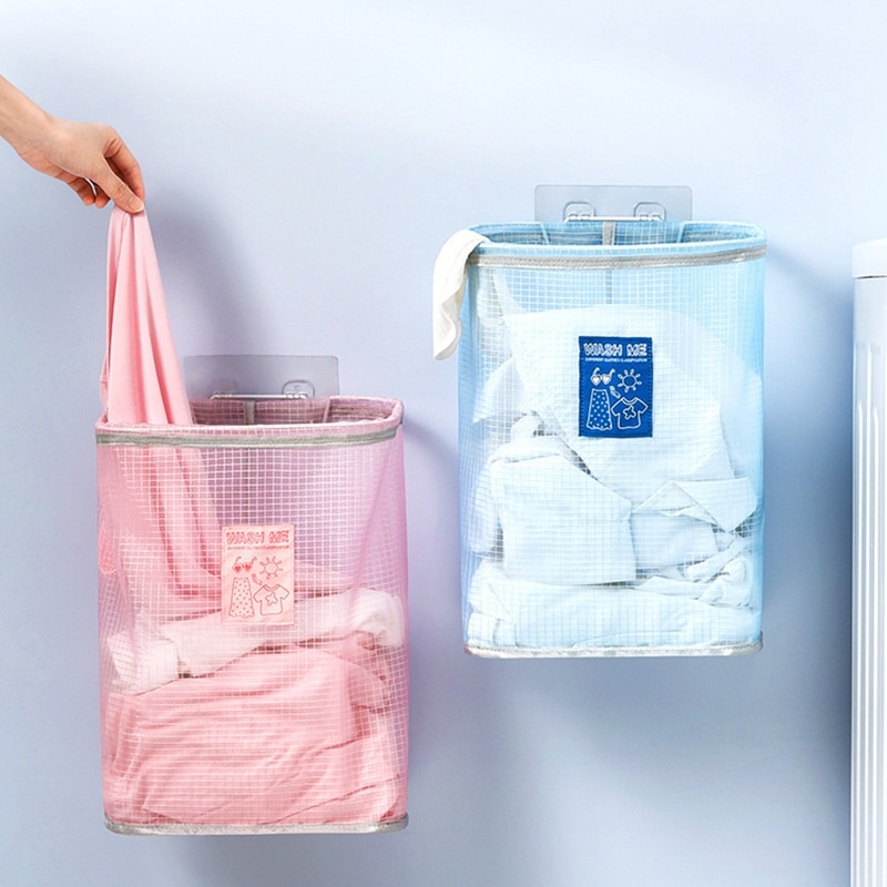 Wall Mounted Breathable Laundry Basket Foldable Dirty Clothes Basket Bathroom Clothes Sorting Storage Baskets Laundry Organizer