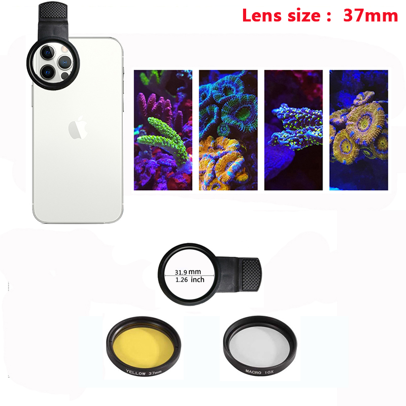 Lente de acuario para pecera, agua salada marina, agua de mar, lente de arrecife de Coral, filtros de cámara para teléfono, lente Macro, terrario acuático de peces: YELLOW