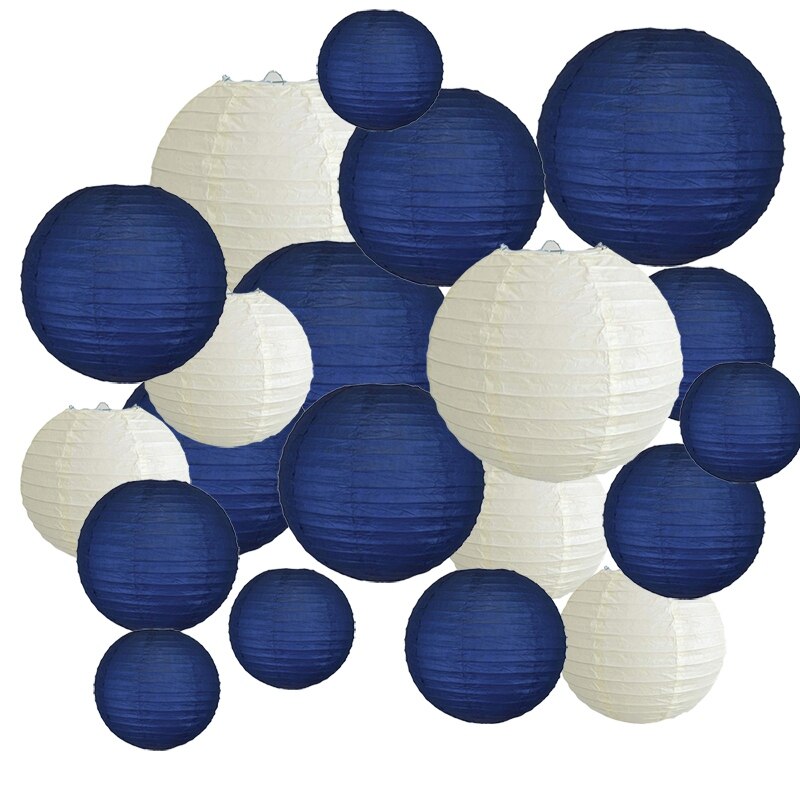20Pcs 6 Inch-12 Inch Paper Lanterns Assort with Size Navy Blue Beige Chinese Paper Lantern Lampion for Wedding Christmas Event P