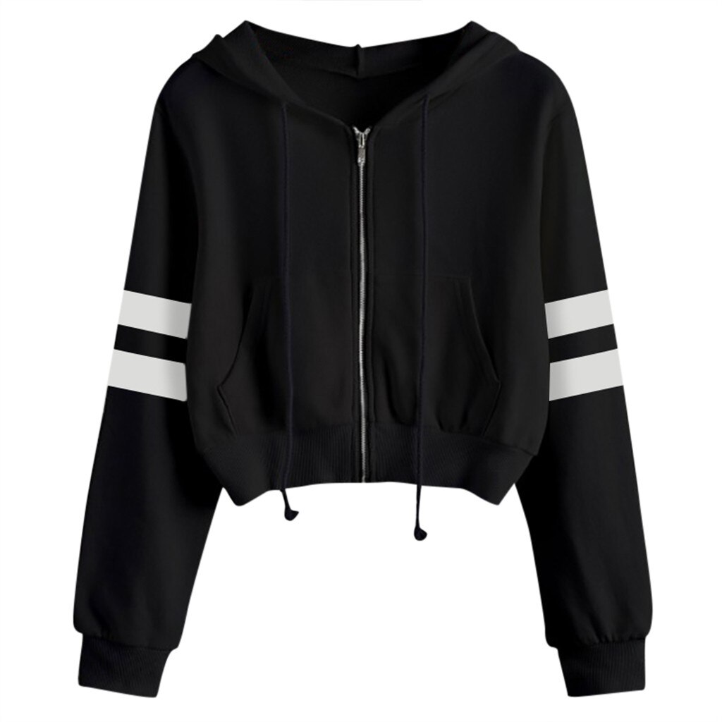 Dames casual effen kleur lange mouwen hoodie sweatshirt met capuchon gestreepte lange mouwen sudadera mujer de moda: Zwart / M