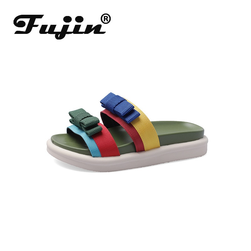 Fujin zomerslippers voor dames, casual massage, duurzame slippers, strandsandalen, damessandalen met sleehak, gestreepte dameskamerslippers