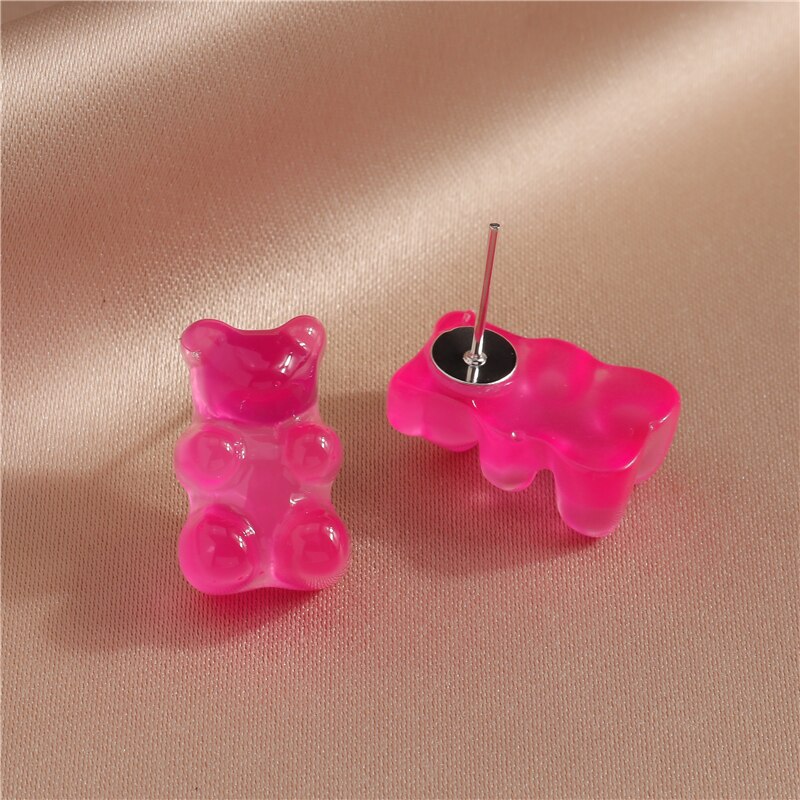 Nuovi colori caramelle Simpatici orsi gommosi Orecchini a bottone per le donne Dichiarazione di moda Orecchini pendenti con animali Regali per gioielli per feste per ragazze: Pistola nera placcata