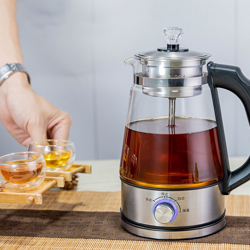 1l elkedel kaffe te maskine sort pu 'er glas te maker automatisk damp spray tekande kedler sundhed pot