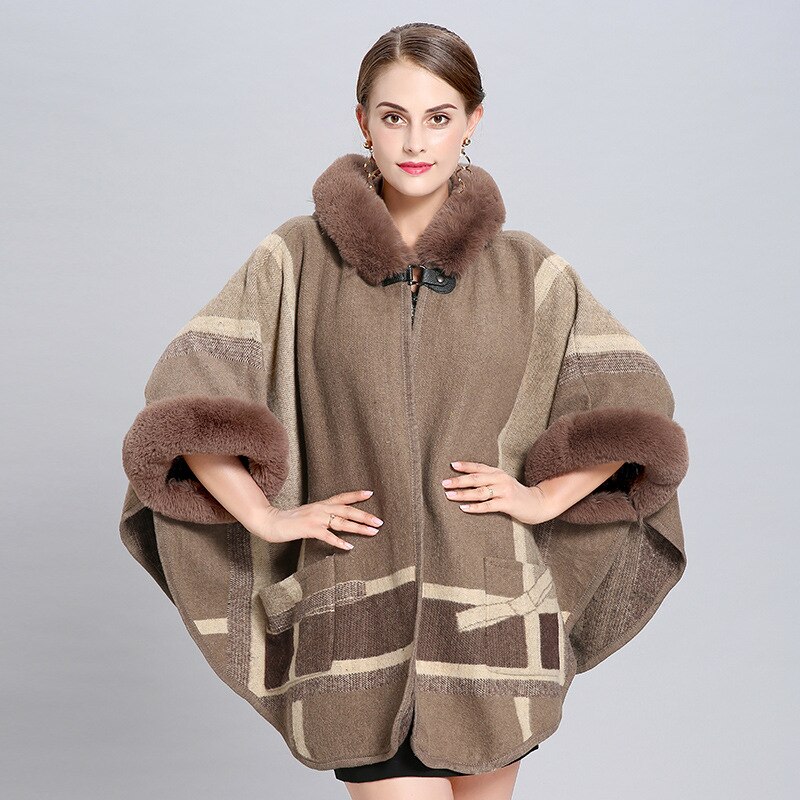 Mingjiebihuo efterår og vinter kvinders solid sjal varm tyk stor størrelse behagelig blød løs poncho