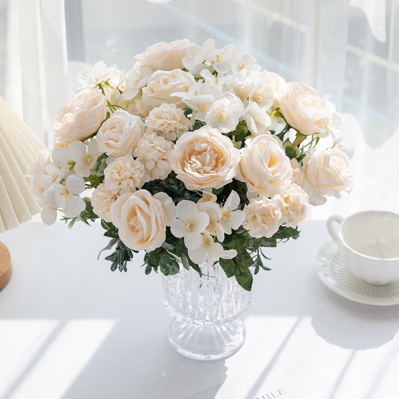 Artificial Flowers 7 Fork Silk Rose Peony Hydrangea Festival Wreath Decor Wedding Wreath Home Room Table DIY Craft Accessories