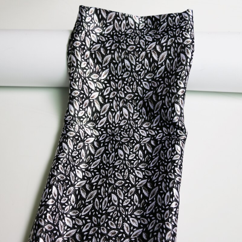 100cm*148cm leaf pattern soft polyester satin fabric charmeuse: 1 black white