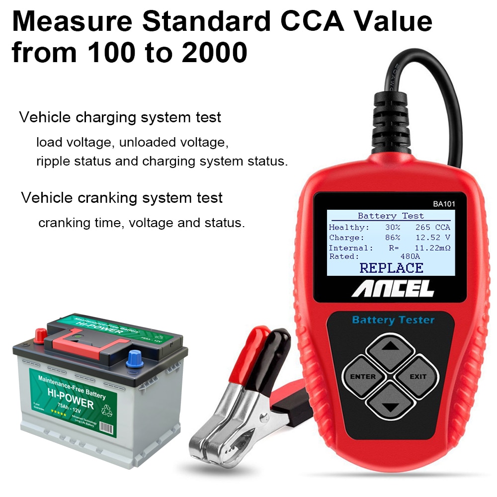 Testeur De Batterie Voiture BST100 12V – Analyse Capacité, CCA, Résistance Interne, Affichage Graphique Multilingue - 3