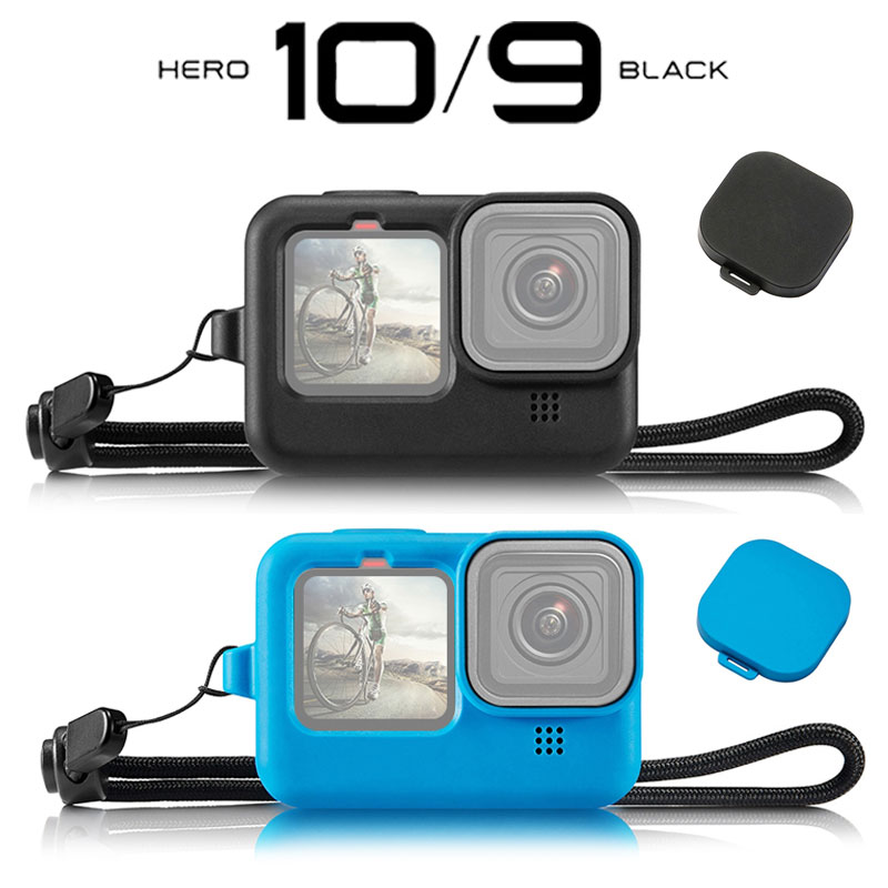 Funda de silicona para GoPro, carcasa protectora anticaída con correa de mano para cámara deportiva, accesorios para GoPro Hero 10, 9